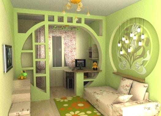 Применение перегородки с нишами в детской комнате