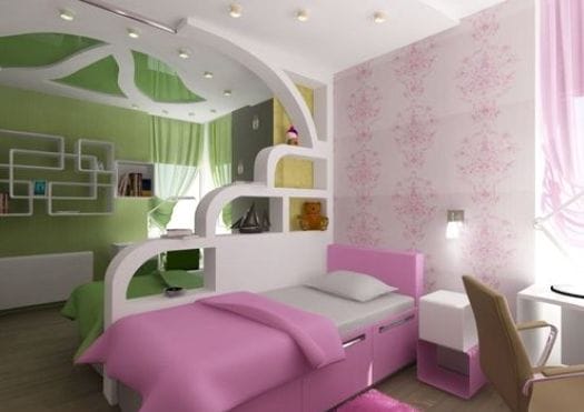 Зонирование детской с помощью легкой перегородки из гипсокатрона